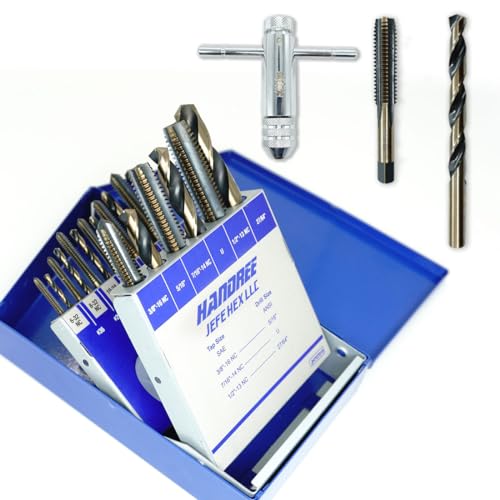 JEFE HEX 18teiliges Bohrer und GewindebohrerSet mit 1 Stück TGriff Ratschengewindebohrer Kapazitätsbereich #014 Zoll, Schwarz und Gold Premium HSS Jobber Länge Bohrer und Handgewindebohrer mit JEFE HEX 18teiliges Bohrer und GewindebohrerSet mit 1 Stück TGriff Ratschengewindebohrer Kapazitätsbereich #014 Zoll, Schwarz und Gold Premium HSS Jobber Länge Bohrer und Handgewindebohrer mit von JEFE HEX