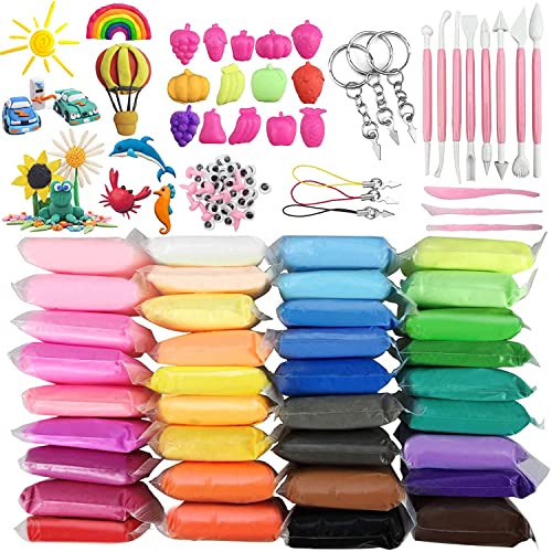 Modelliermasse Kit,36 Farben Ultraleichte Modellierung Lehm,DIY Formton mit Werkzeugen Zubehör,Lufttrockener Magischer Knete für Kinder,Polymer Ton Educational Kinder Spielzeug Set für Mädchen Jungen von JEFFOUOO