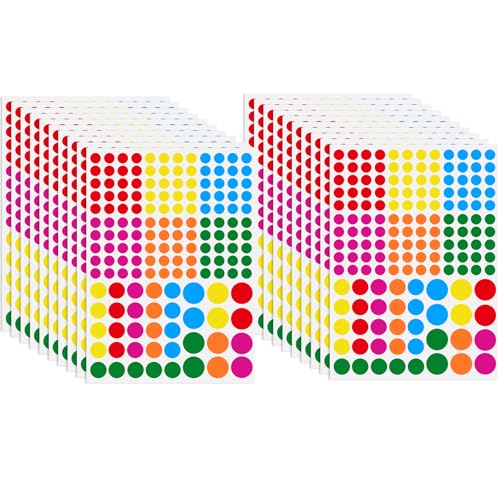 JEFURE 3140 Stück Runde Klebepunkte, 10/15/20mm Bunt Selbstklebende Punktaufkleber, Etiketten Markierungspunkte, Farbcodierung Aufkleber für Büro, Schule und Zuhause (6 Farben) von JEFURE