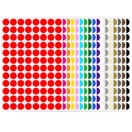 JEFURE 3264 Stück Runde Klebepunkte, 15mm Bunt Selbstklebende Punktaufkleber, Etiketten Markierungspunkte, Farbcodierung Aufkleber für Büro, Schule und Zuhause (17 Farben) von JEFURE