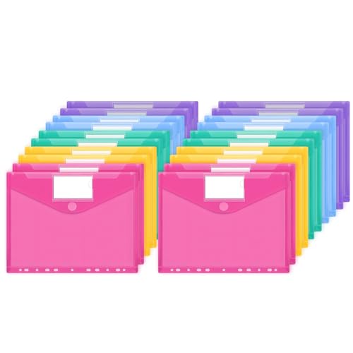 JEFURE A4 Dokumententasche 20 Stück, 5 Farben Dokumentenmappe, Wasserdichte Mappen mit 11 Löchern, Klettverschluss und Etikettentaschen, Durchsichtige Dokumentenhüllen für Dokumente Organisiere JEFURE A4 Dokumententasche 20 Stück, 5 Farben Dokumentenmappe, Wasserdichte Mappen mit 11 Löchern, Klettverschluss und Etikettentaschen, Durchsichtige Dokumentenhüllen für Dokumente Organisiere von JEFURE