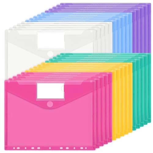 JEFURE A4 Dokumententasche 30 Stück, 6 Farben Dokumentenmappe, Wasserdichte Mappen mit 11 Löchern, Klettverschluss und Etikettentaschen, Durchsichtige Dokumentenhüllen für Dokumente Organisiere JEFURE A4 Dokumententasche 30 Stück, 6 Farben Dokumentenmappe, Wasserdichte Mappen mit 11 Löchern, Klettverschluss und Etikettentaschen, Durchsichtige Dokumentenhüllen für Dokumente Organisiere von JEFURE