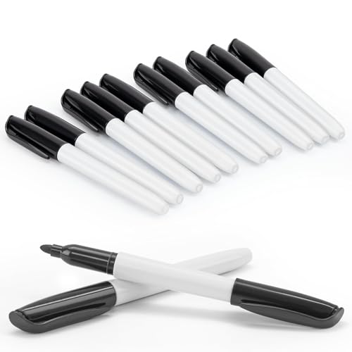 JEFURE Schwarze Whiteboard Marker 12 Stück, Whiteboard Stifte mit Feiner Spitze, Folienstift Abwischbar für Whiteboards, Notizbücher und Glas von JEFURE