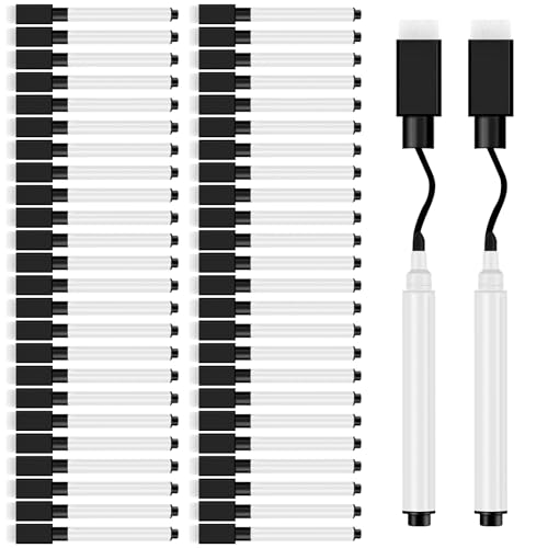 JEFURE Whiteboard Marker 50 Stück, Whiteboard Stifte Magnetisch, Schwarz Folienstift Abwischbar mit radierer, Abwischbare Stifte mit feiner Spitze für Zuhause, Schule, Büro von JEFURE