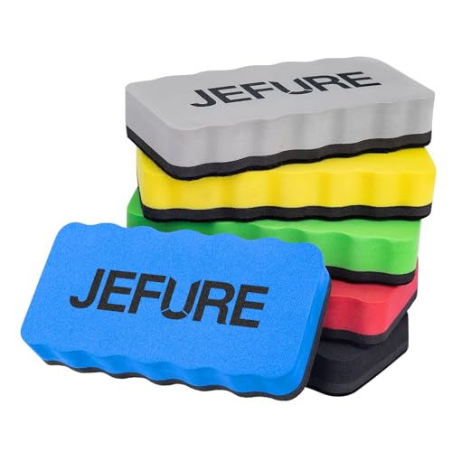 JEFURE Whiteboard Schwamm 6 Stück 6 Farben, Whiteboard Schwamm Magnetisch, Whiteboard Radiergummi für Trockenreinigung auf vielen Oberflächen, Whiteboard Radierer für Whiteboards, Tafeln und Glas von JEFURE