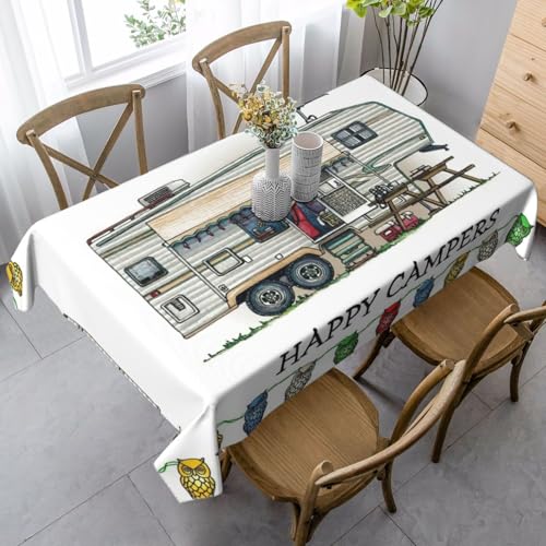 JEJEA Rechteckige Tischdecke mit "Happy Camper"-Aufdruck, knitterfrei, weiche Tischdecke für Esszimmer, Weihnachten, Raumdekoration JEJEA Rechteckige Tischdecke mit "Happy Camper"-Aufdruck, knitterfrei, weiche Tischdecke für Esszimmer, Weihnachten, Raumdekoration von JEJEA