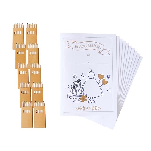 JEKA 10 Hochzeitsmalbuch für Kinder mit Stiften (10er Set), Hochzeit für Kinder, Kinderbeschäftigung Hochzeit, Gastgeschenk Hochzeit, Hochzeit Mitgesbel, Malbuch Hochzeit von JEKA