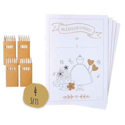 4 Hochzeitsmalbücher mit Buntstiften (4er Set), Hochzeit für Kinder, Hochzeitsmalbuch, Kinderbeschäftigung Hochzeit, Gastgeschenk Hochzeit, Mitgebsel Hochzeit, Malbuch Set Hochzeit, JEKA von JEKA