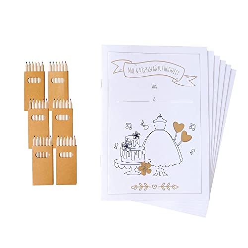 JEKA 6 Hochzeitsmalbücher mit Buntstiften, Hochzeit für Kinder, Hochzeitsmalbuch, Kinderbeschäftigung Hochzeit, Gastgeschenk Hochzeit, Mitgebsel Hochzeit, Malbuch Set Hochzeit von JEKA