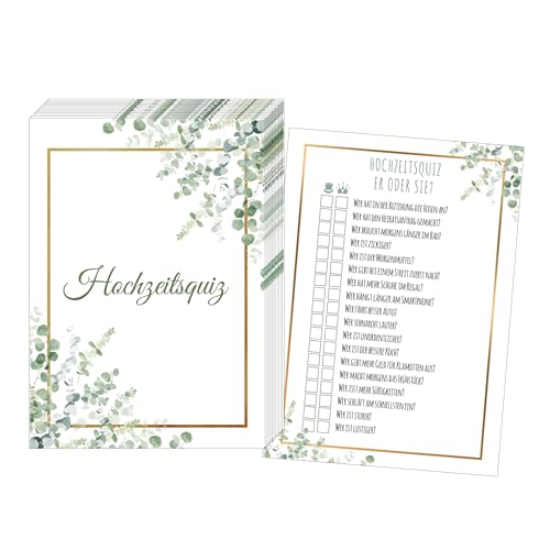 JEKA 50 Karten Hochzeitsquiz, Hochzeitsspiel Braut oder Bräutigam, Hochzeitsspiele für Gäste, Hochzeitsspiel Brautpaar, Hochzeitsgeschenk (Gold Grün) von JEKA