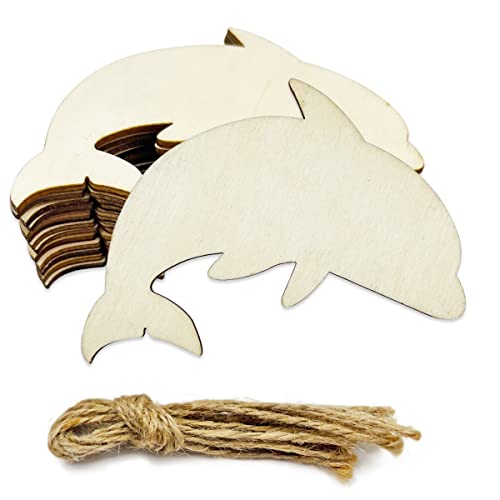 20 Stück unlackierte Delfin-förmige Holzausschnitte Delfinholz DIY Handwerk Ausschnitte Blanko Holz Delphin Form Hängende Ornamente für Hochzeit Geburtstag Ozean Tier Mottoparty Dekoration von JEKEJIAJIU