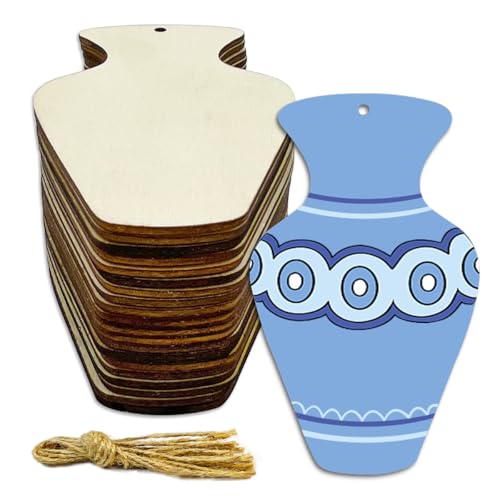30 Stück 10,2 cm unlackierte Holzvasen zum Basteln, Holzvase, geformte hängende Ornamente mit Loch Hanfseilen 30 Stück 10,2 cm unlackierte Holzvasen zum Basteln, Holzvase, geformte hängende Ornamente mit Loch Hanfseilen von JEKEJIAJIU