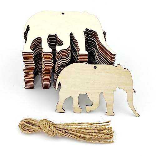 30 Stück unlackierte Elefanten-Holzausschnitte, Elefanten-Holz, zum Basteln, Ausschnitte, blanko, Holz, Elefantenform, hängende Ornamente mit Loch, Hanfseilen, Geschenkanhänger 30 Stück unlackierte Elefanten-Holzausschnitte, Elefanten-Holz, zum Basteln, Ausschnitte, blanko, Holz, Elefantenform, hängende Ornamente mit Loch, Hanfseilen, Geschenkanhänger von JEKEJIAJIU