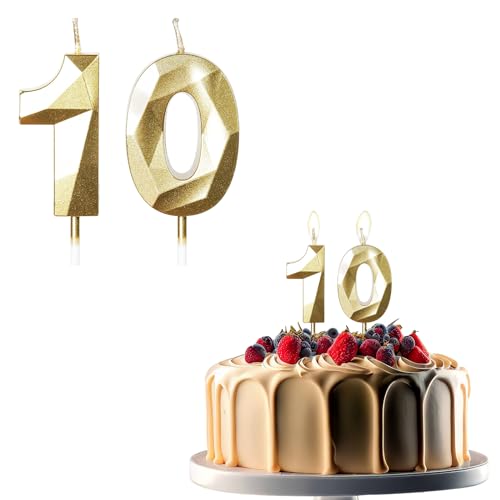 JEKUGOT Kerzen zum 10. Geburtstag, Zahl 10, Geburtstagskerze für Kuchen, goldene Kerzen, Kuchendekoration, Dekoration für Geburtstagsparty, Hochzeit und Jahrestag JEKUGOT Kerzen zum 10. Geburtstag, Zahl 10, Geburtstagskerze für Kuchen, goldene Kerzen, Kuchendekoration, Dekoration für Geburtstagsparty, Hochzeit und Jahrestag von JEKUGOT