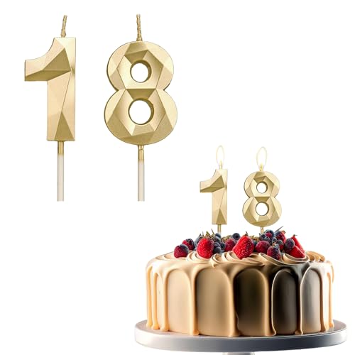 JEKUGOT Kerzen zum 18. Geburtstag, Zahl 18, Geburtstagskerze für Kuchen, goldene Kerzen, Kuchendekoration, Dekoration für Geburtstagsparty, Hochzeit und Jahrestag JEKUGOT Kerzen zum 18. Geburtstag, Zahl 18, Geburtstagskerze für Kuchen, goldene Kerzen, Kuchendekoration, Dekoration für Geburtstagsparty, Hochzeit und Jahrestag von JEKUGOT