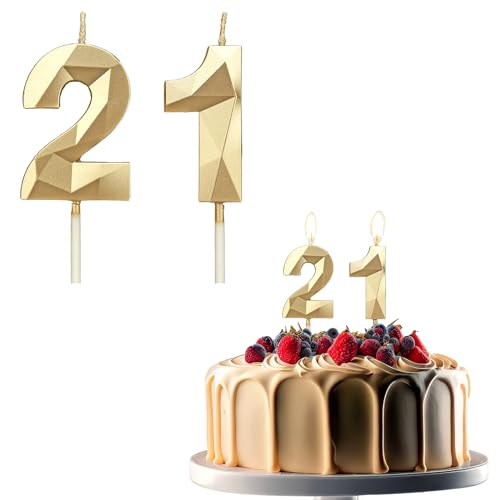 JEKUGOT Kerzen zum 21. Geburtstag, Zahl 21, Geburtstagskerze für Kuchen, Goldkerzen, Kuchendekoration, Dekorationen für Geburtstagsparty, Hochzeit und Jahrestag JEKUGOT Kerzen zum 21. Geburtstag, Zahl 21, Geburtstagskerze für Kuchen, Goldkerzen, Kuchendekoration, Dekorationen für Geburtstagsparty, Hochzeit und Jahrestag von JEKUGOT