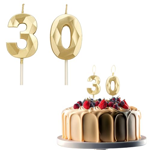 JEKUGOT Kerzen zum 30. Geburtstag, Zahl 30, Geburtstagskerze für Kuchen, Goldkerzen, Kuchendekoration, Dekorationen für Geburtstagsparty, Hochzeit und Jubiläum JEKUGOT Kerzen zum 30. Geburtstag, Zahl 30, Geburtstagskerze für Kuchen, Goldkerzen, Kuchendekoration, Dekorationen für Geburtstagsparty, Hochzeit und Jubiläum von JEKUGOT