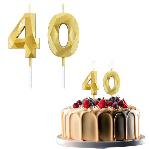 JEKUGOT Kerzen zum 40. Geburtstag, Zahl 40, Geburtstagskerze für Kuchen, Goldkerzen, Kuchendekoration, Dekorationen für Geburtstagsparty, Hochzeit und Jahrestag JEKUGOT Kerzen zum 40. Geburtstag, Zahl 40, Geburtstagskerze für Kuchen, Goldkerzen, Kuchendekoration, Dekorationen für Geburtstagsparty, Hochzeit und Jahrestag von JEKUGOT