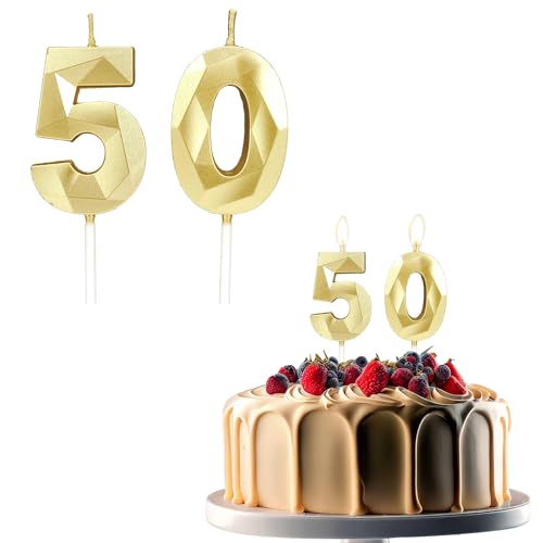 JEKUGOT Kerzen zum 50. Geburtstag, Zahl 50, Geburtstagskerze für Kuchen, Goldkerzen, Kuchendekoration, Dekorationen für Geburtstagsparty, Hochzeit und Jubiläum JEKUGOT Kerzen zum 50. Geburtstag, Zahl 50, Geburtstagskerze für Kuchen, Goldkerzen, Kuchendekoration, Dekorationen für Geburtstagsparty, Hochzeit und Jubiläum von JEKUGOT
