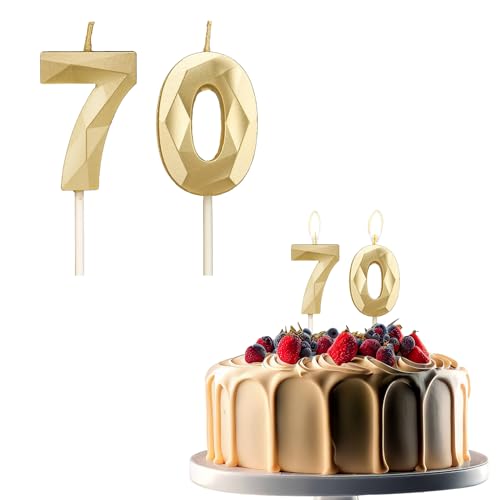 JEKUGOT Kerzen zum 70. Geburtstag, Zahl 70, Geburtstagskerze für Kuchen, Goldkerzen, Kuchendekoration, Dekorationen für Geburtstagsparty, Hochzeit und Jubiläum JEKUGOT Kerzen zum 70. Geburtstag, Zahl 70, Geburtstagskerze für Kuchen, Goldkerzen, Kuchendekoration, Dekorationen für Geburtstagsparty, Hochzeit und Jubiläum von JEKUGOT