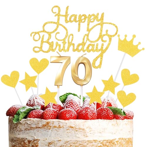 JEKUGOT Kuchendekoration zum 70. Geburtstag, goldene Zahl 70, Kuchendekorationen für Jungen und Mädchen, Happy 70th Birthday Cupcake Topper von JEKUGOT
