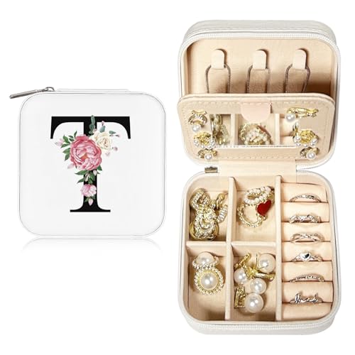 JEKUGOT Personalisierbare Reise-Schmuckschatulle, Alphabet-Schmuck-Organizer, kleine Reise-Schmuck-Aufbewahrungsbox mit Spiegel, tragbare Schmuckschatulle, Geburtstagsgeschenk für Frauen, JEKUGOT Personalisierbare Reise-Schmuckschatulle, Alphabet-Schmuck-Organizer, kleine Reise-Schmuck-Aufbewahrungsbox mit Spiegel, tragbare Schmuckschatulle, Geburtstagsgeschenk für Frauen, von JEKUGOT