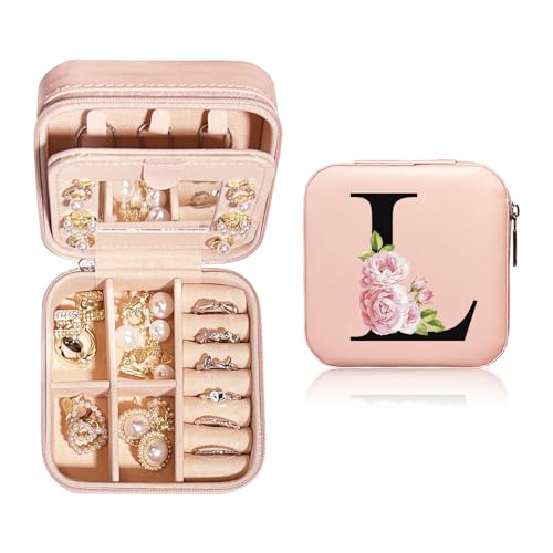 JEKUGOT Personalisierte Schmuckschatulle, klein, Reise-Schmuckschatulle mit Spiegel, Reise-Schmuck-Organizer, Aufbewahrungsbox, Geburtstagsgeschenk für Frauen, Mütter und Freunde (A), PVC, Flanell von JEKUGOT