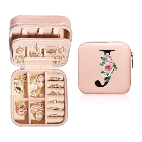 JEKUGOT Personalisierte Schmuckschatulle, Reise-Schmuckschatulle, tragbare kleine Schmuckschatulle, Schmuck-Reiseetui mit Spiegel, A-Z, Alphabet-Schmuckschatulle für Mädchen und Frauen, JEKUGOT Personalisierte Schmuckschatulle, Reise-Schmuckschatulle, tragbare kleine Schmuckschatulle, Schmuck-Reiseetui mit Spiegel, A-Z, Alphabet-Schmuckschatulle für Mädchen und Frauen, von JEKUGOT
