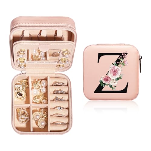 JEKUGOT Personalisierte Schmuckschatulle, klein, Reise-Schmuckschatulle mit Spiegel, Reise-Schmuck-Organizer, Aufbewahrungsbox, Geburtstagsgeschenk für Frauen, Mütter und Freunde (A), Leder von JEKUGOT