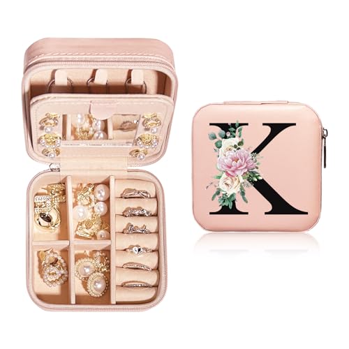 JEKUGOT Personalisierte Schmuckschatulle, Reise-Schmuckschatulle, tragbare kleine Schmuckschatulle, Schmuck-Reiseetui mit Spiegel, A-Z, Alphabet-Schmuckschatulle für Mädchen und Frauen, JEKUGOT Personalisierte Schmuckschatulle, Reise-Schmuckschatulle, tragbare kleine Schmuckschatulle, Schmuck-Reiseetui mit Spiegel, A-Z, Alphabet-Schmuckschatulle für Mädchen und Frauen, von JEKUGOT