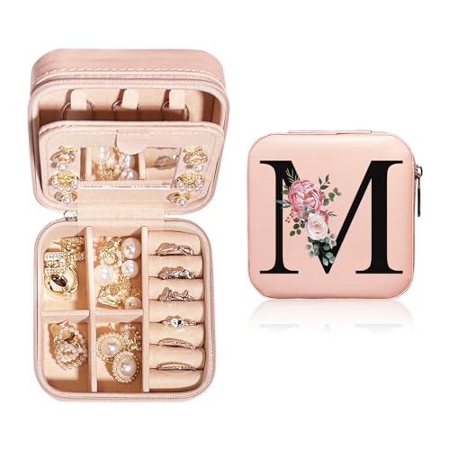 JEKUGOT Personalisierte Schmuckschatulle, klein, Reise-Schmuckschatulle mit Spiegel, Reise-Schmuck-Organizer, Aufbewahrungsbox, Geburtstagsgeschenk für Frauen, Mütter und Freunde (A), PVC, Flanell von JEKUGOT