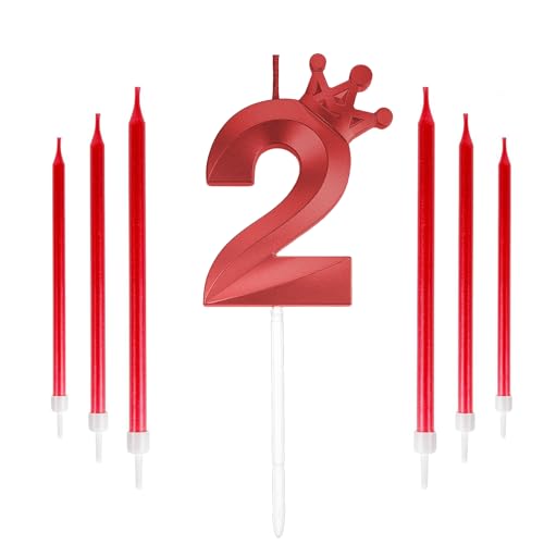 JEKUGOT Rot 2 Geburtstag Kerzen Set mit langen Kerzen, Zahl 2 Kerze für Kuchen Topper Dekorationen, Jungen Mädchen Männer Frauen Geburtstag Party Hochzeit Feier JEKUGOT Rot 2 Geburtstag Kerzen Set mit langen Kerzen, Zahl 2 Kerze für Kuchen Topper Dekorationen, Jungen Mädchen Männer Frauen Geburtstag Party Hochzeit Feier von JEKUGOT
