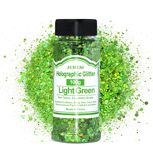 Holographisches Chunky Glitter, Hellgrün 100g Pailletten für Harz, Gesicht, Nagelkunst, Körper, Slime, Festival Party Art von JEMESI