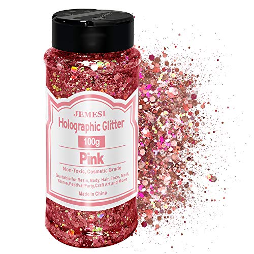 Holographic Chunky Glitter, Rosa 100g Chunky Pailletten Glitter, Craft Glitter für Harz, Gesicht, Nagel, Körper, Slime, Festival Party Art von JEMESI