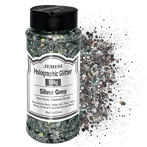 Holographic Chunky Glitter, Silber-Grau 100g Chunky Pailletten Glitter, Craft Glitter für Harz, Gesicht, Nagel, Körper, Slime, Festival Party Art Holographic Chunky Glitter, Silber-Grau 100g Chunky Pailletten Glitter, Craft Glitter für Harz, Gesicht, Nagel, Körper, Slime, Festival Party Art von JEMESI