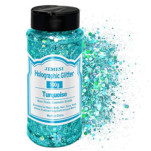 Holographic Chunky Glitter, Türkis 100g Chunky Pailletten Glitter, Craft Glitter für Harz, Gesicht, Nagel, Körper, Slime, Festival Party Art Holographic Chunky Glitter, Türkis 100g Chunky Pailletten Glitter, Craft Glitter für Harz, Gesicht, Nagel, Körper, Slime, Festival Party Art von JEMESI