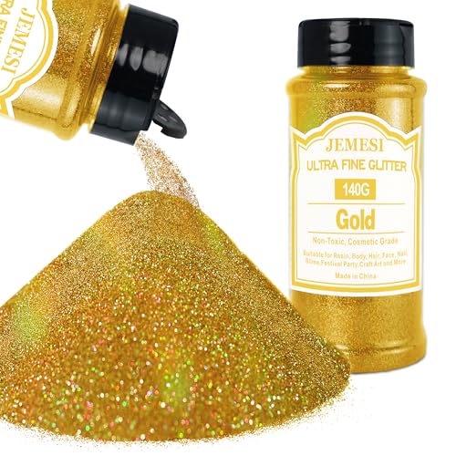 Holographisches Chunky Glitter, Gold 140g, ultrafeiner Glitzer für Epoxidharz, DIY-Basteln, Glasmalerei, Kerzenherstellung, Nagelpuder, Körperglitzer usw. von JEMESI