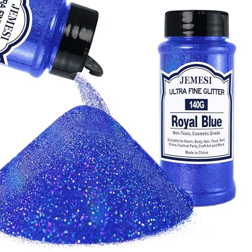 Holographisches Chunky Glitter, Königsblau140g, ultrafeiner Glitzer für Epoxidharz, DIY-Basteln, Glasmalerei, Kerzenherstellung, Nagelpuder, Körperglitzer usw. von JEMESI