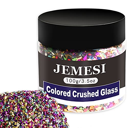 JEMESI 100g Farbe Crushed Glass, Reflective Crushed Metallic Glass Glitter Edelstein Perlen Chips für DIY Harz Schimmel Nagel Vase Füller Scrapbooing Schmuck Handwerk Dekoration von JEMESI