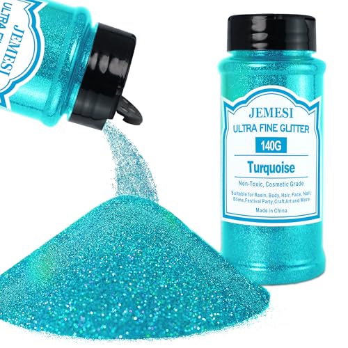 JEMESI Glitzerpulver, 140g Türkis Bastel Glitzerpulver für Epoxidharz, DIY Basteln, Feine Handwerk Glitter für Tumbler Malerei Kerze Herstellung; Kosmetischer Glitzer, Haare, Körper Nagel Glitzer JEMESI Glitzerpulver, 140g Türkis Bastel Glitzerpulver für Epoxidharz, DIY Basteln, Feine Handwerk Glitter für Tumbler Malerei Kerze Herstellung; Kosmetischer Glitzer, Haare, Körper Nagel Glitzer von JEMESI