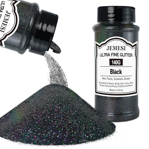 JEMESI Schwarz Glitzerpulver, 140g - 0.2mm Ultra Fine Glitzerpulver Glitter für Epoxidharz, DIY Basteln,Tumbler Malerei Kerze Herstellung; Kosmetischer Glitzer, Nail Powder, Body Glitzer Haare JEMESI Schwarz Glitzerpulver, 140g - 0.2mm Ultra Fine Glitzerpulver Glitter für Epoxidharz, DIY Basteln,Tumbler Malerei Kerze Herstellung; Kosmetischer Glitzer, Nail Powder, Body Glitzer Haare von JEMESI