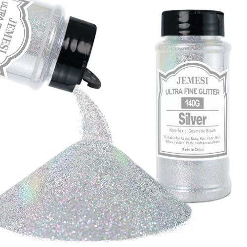 JEMESI Silber Glitzerpulver, 140g - 0.2mm Ultra Fine Glitzerpulver Glitter für Epoxidharz, DIY Basteln,Tumbler Malerei Kerze Herstellung; Kosmetischer Glitzer, Nail Powder, Body Glitzer Haare JEMESI Silber Glitzerpulver, 140g - 0.2mm Ultra Fine Glitzerpulver Glitter für Epoxidharz, DIY Basteln,Tumbler Malerei Kerze Herstellung; Kosmetischer Glitzer, Nail Powder, Body Glitzer Haare von JEMESI