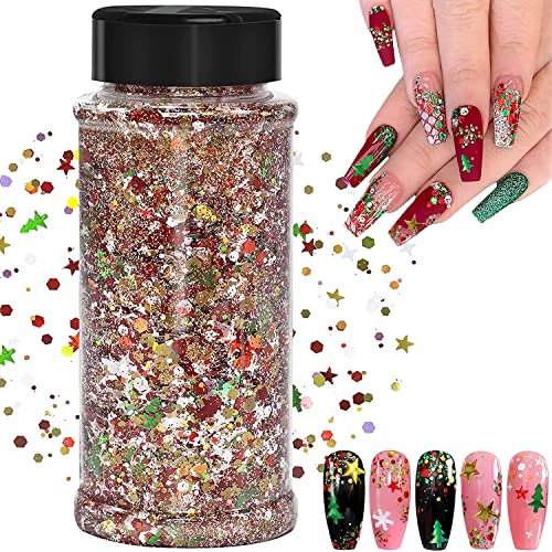 Weihnachts Glitter, 100g Weihnachten Kunst Glitter Pailletten, für Epoxidharz, Laser-Schneeflocken-Weihnachtsbaumflocken für Nägel, Gesicht, Make-up, Körper, Glitzer-Festival-Dekoration (SD-01) von JEMESI