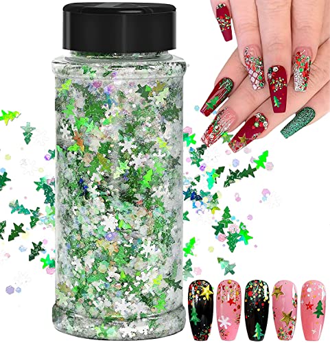Weihnachts Glitter, 100g Weihnachten Kunst Glitter Pailletten, für Epoxidharz, Laser-Schneeflocken-Weihnachtsbaumflocken für Nägel, Gesicht, Make-up, Körper, Glitzer-Festival-Dekoration (SD-06) von JEMESI