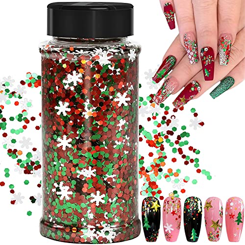 Weihnachts Glitter, 100g Weihnachten Kunst Glitter Pailletten, für Epoxidharz, Laser-Schneeflocken-Weihnachtsbaumflocken für Nägel, Gesicht, Make-up, Körper, Glitzer-Festival-Dekoration (SD-10) von JEMESI