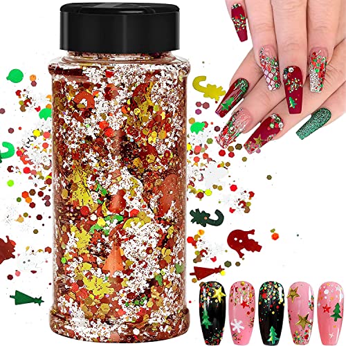 Weihnachts Glitter, 100g Weihnachten Kunst Glitter Pailletten, für Epoxidharz, Laser-Schneeflocken-Weihnachtsbaumflocken für Nägel, Gesicht, Make-up, Körper, Glitzer-Festival-Dekoration (SD-11) von JEMESI