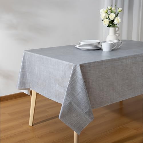 JEMIDI Abwaschbare Tischdecke Wachstuch - Wasserdicht aus PVC - Wachstischtuch abwischbar - Wachstischdecke abwaschbar - Tischdecke Outdoor rechteckig grau 140x220cm von JEMIDI