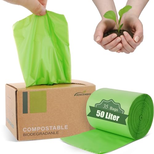 JENCENBIO Kompostierbare Müllbeutel, 50 Liter, 13gallon, Extra dick 28µm, Bio-Müllbeutel, OK Compost Home zertifiziert von JENCENBIO
