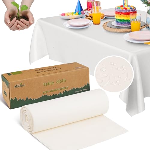JENCENBIO kompostierbare Einweg Tischdecke, 3 Stück Wasserdicht Geburtstag Tischdecken Rechteckig Tischtuch Geeignet für Hochzeit Party Gastronomie Weihnachten, 150 x 270 cm Weiß von JENCENBIO