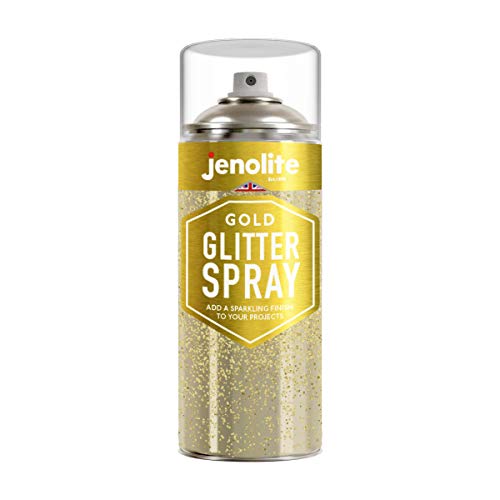 JENOLITE Transparentes Lackspray mit Goldglitter - Fügt jeder Oberfläche ein Glitzer-Finish hinzu, perfekt für Rahmen, Schmuck, Skulpturen und Bastelprojekte - 400 ml von JENOLITE